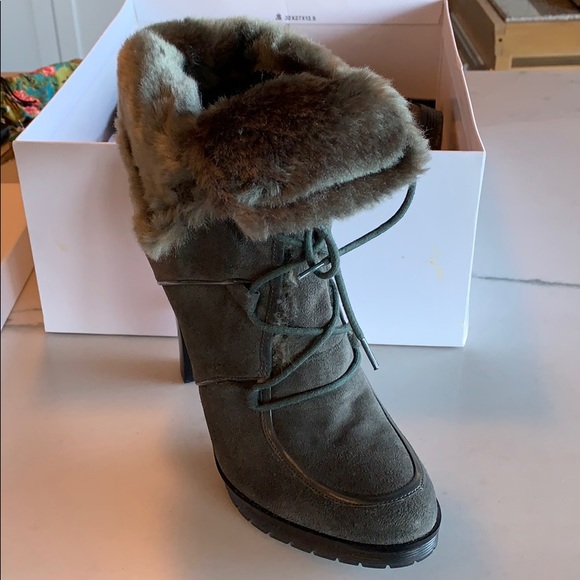 Calvin Klein Dizzy Fur Suede Boots Sz 7.5 Grey - Picture 6 of 6